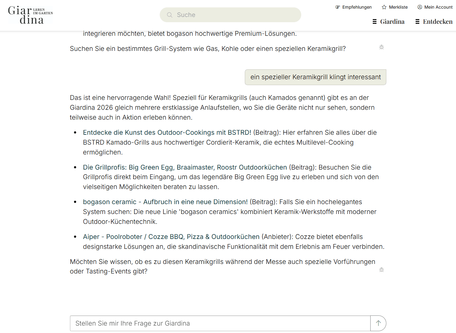 Screenshot einer Website, auf der Keramikgrills, ihre Vorteile und verwandte Produkte vorgestellt werden. Der Text hebt verschiedene keramische Grillsysteme, ihre Eigenschaften und zusätzliche Tipps hervor, wobei ein hellgrünes Textfeld als hervorgehobener Kommentar dient.