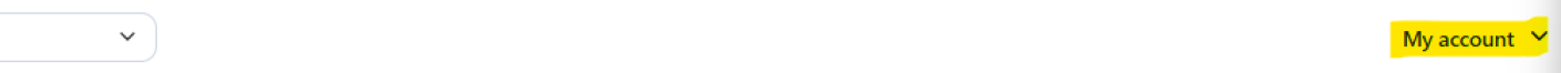 A white navigation bar with a faint dropdown arrow on the left and a yellow highlighted My account button with a checkmark on the right.